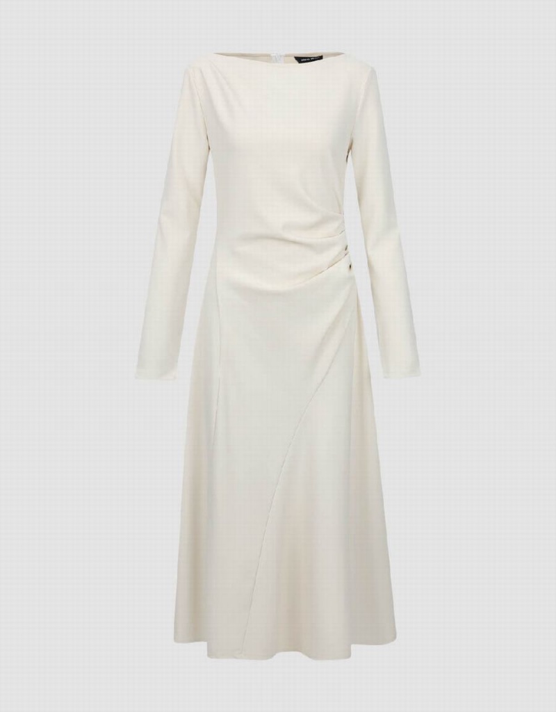 Vestido Urban Revivo Crew Neck A-Line Mujer Blancos | NHU1352AB