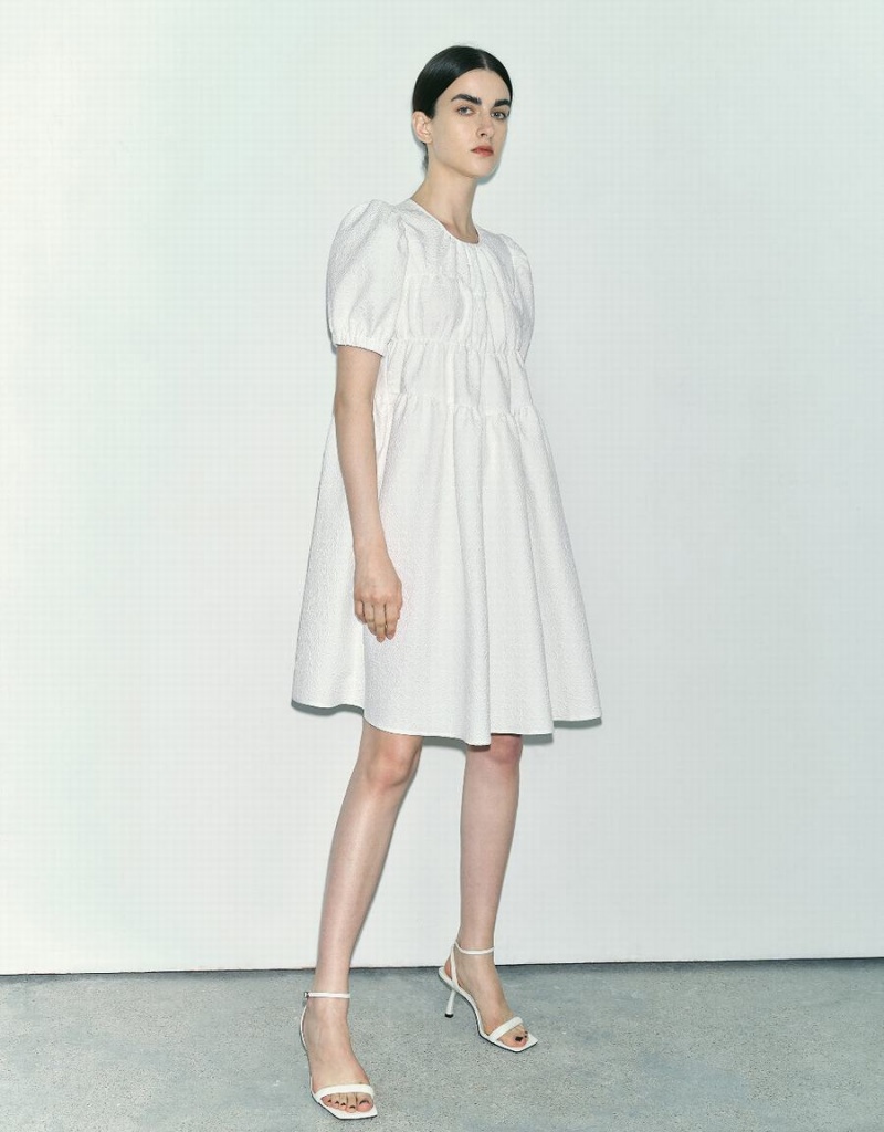 Vestido Urban Revivo Crew Neck A-Line Mujer Blancos | GHO7233MT