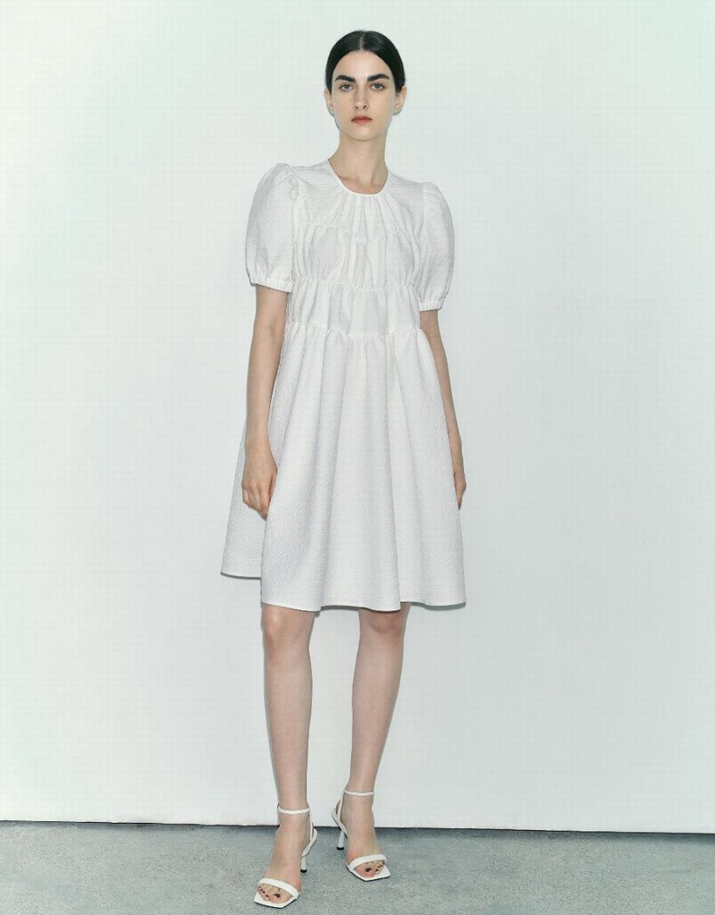 Vestido Urban Revivo Crew Neck A-Line Mujer Blancos | GHO7233MT