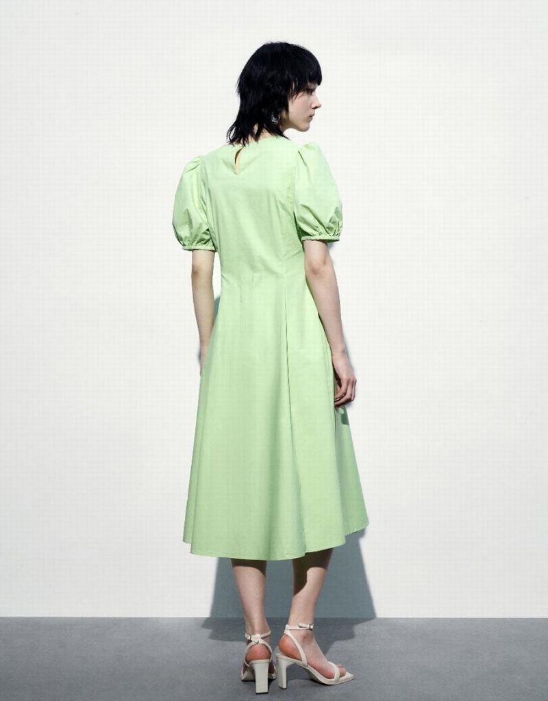 Vestido Urban Revivo Crew Neck A-Line Mujer Verdes | QVK7387ZO