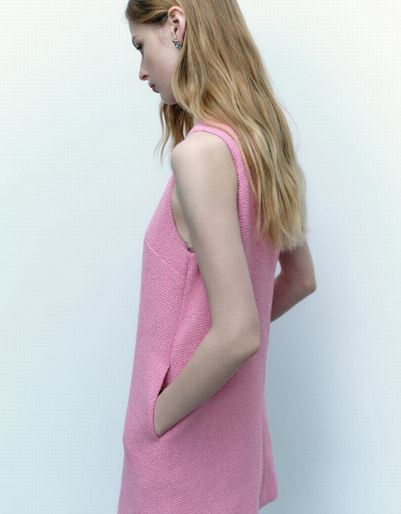Vestido Urban Revivo Crew Neck A-Line Mujer Rosas Rojos | OVV765WO