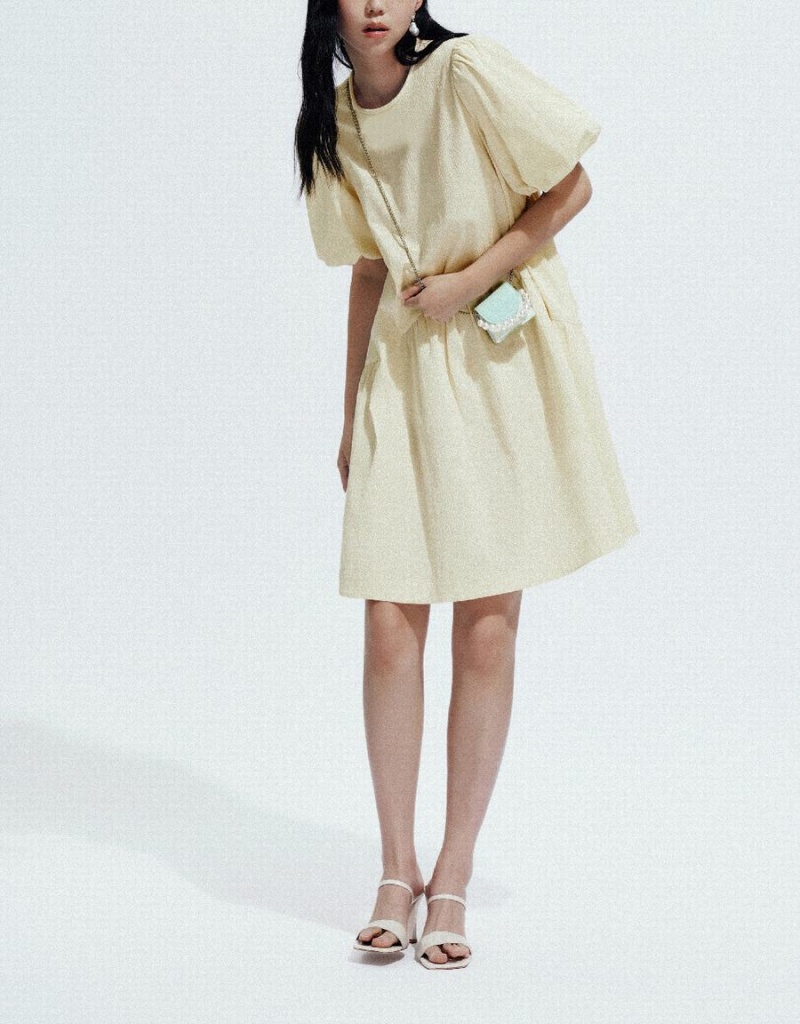 Vestido Urban Revivo Crew Neck A-Line Mujer Blancos | IVK3695OV