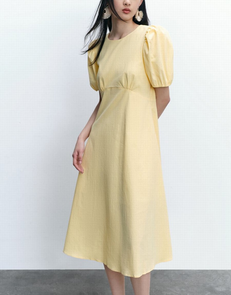 Vestido Urban Revivo Crew Neck Midi Skater Mujer Amarillos | UCD2523BZ