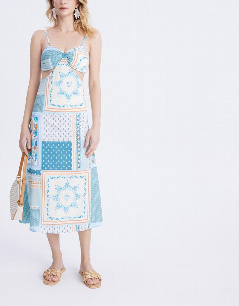 Vestido Urban Revivo Cut Out Patchwork Midi Cami Mujer Azules | PBN8239IG