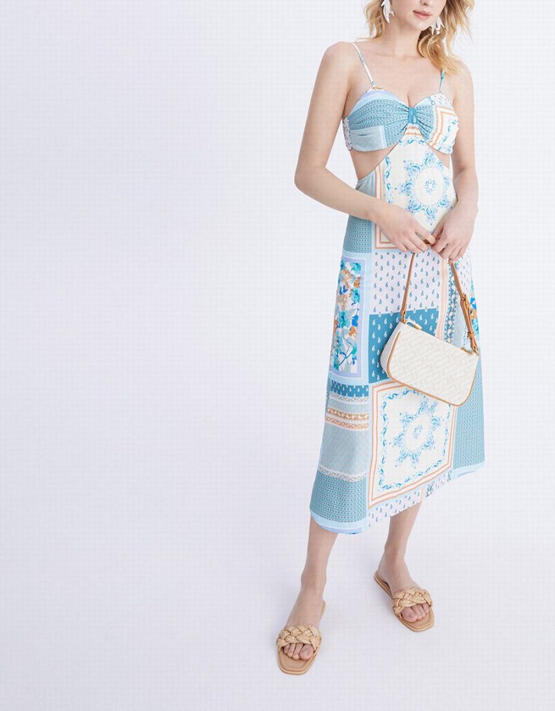 Vestido Urban Revivo Cut Out Patchwork Midi Cami Mujer Azules | PBN8239IG