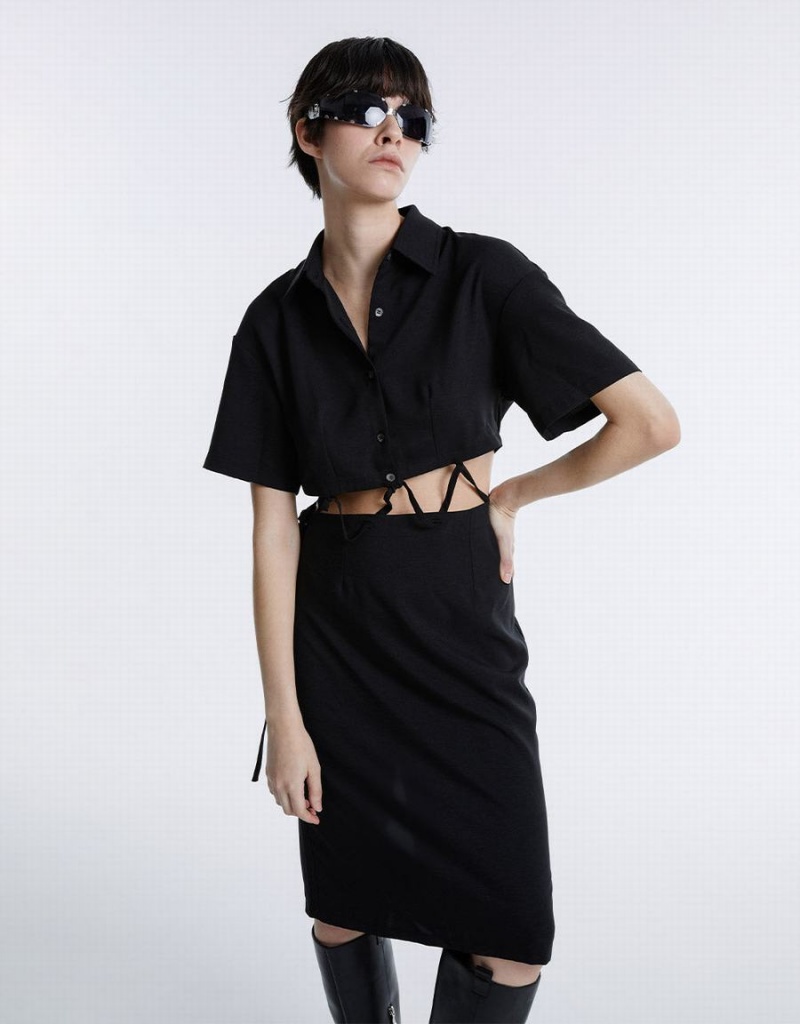 Vestido Urban Revivo Cut Out Slit Hem Midi Mujer Negros | MQO2196EH
