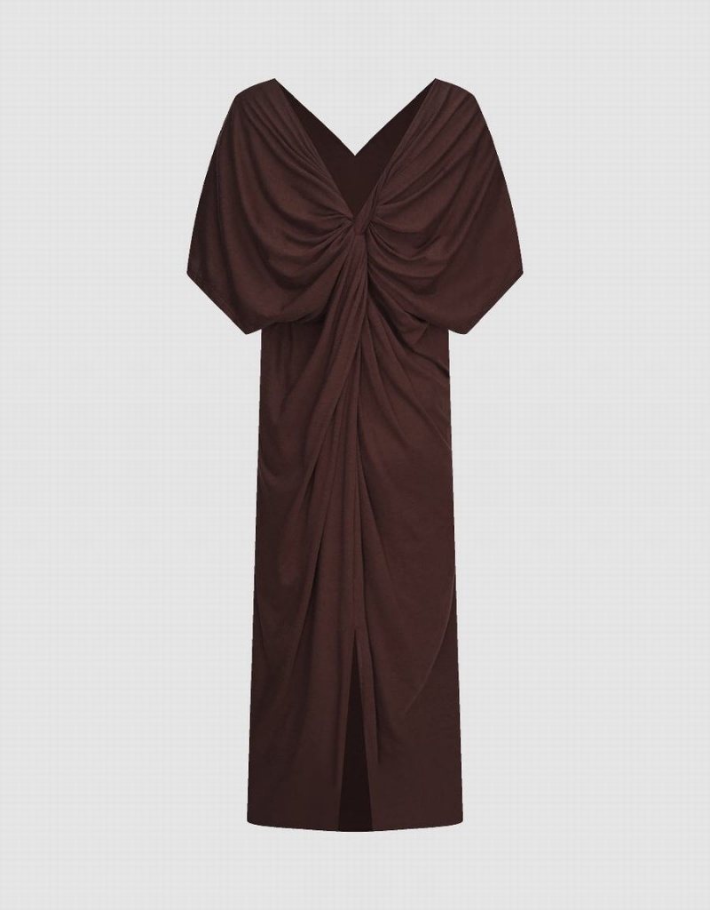 Vestido Urban Revivo Dolman Sleeve V-Neck Mujer Marrom | XXT882IT
