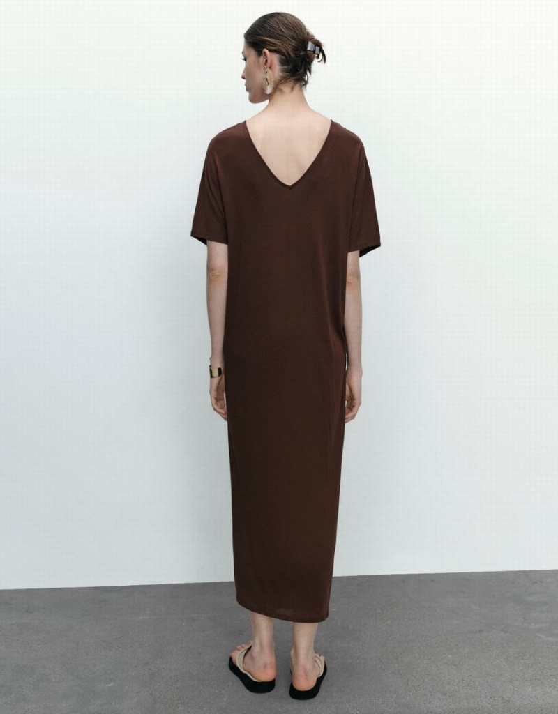 Vestido Urban Revivo Dolman Sleeve V-Neck Mujer Marrom | XXT882IT