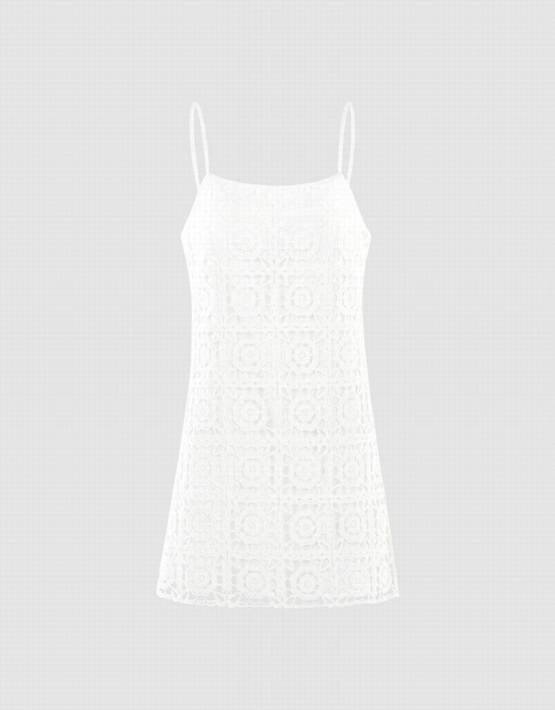 Vestido Urban Revivo Encaje Cami Mujer Blancos | ZNT4855PX