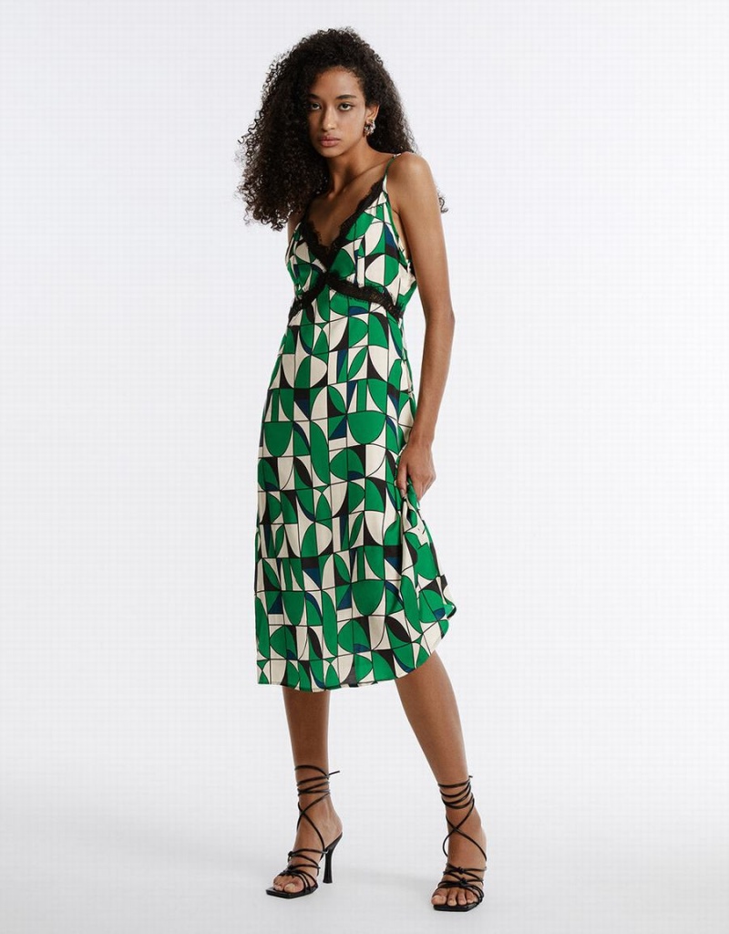Vestido Urban Revivo Encaje Detail Geometric Mujer Verdes | LIN7230BJ