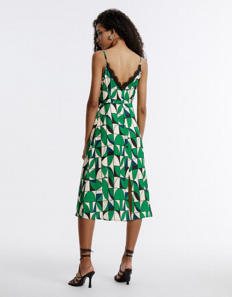 Vestido Urban Revivo Encaje Detail Geometric Mujer Verdes | LIN7230BJ