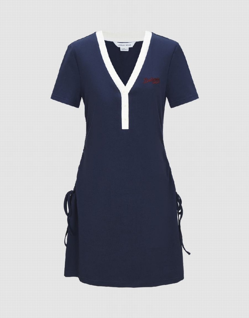 Vestido Urban Revivo Encaje Up Side A-Line Mujer Azules | EQB8521II