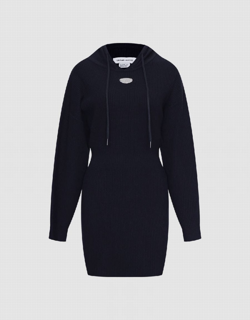 Vestido Urban Revivo Encapuchado De Punto Mujer Negros | TET8034VO