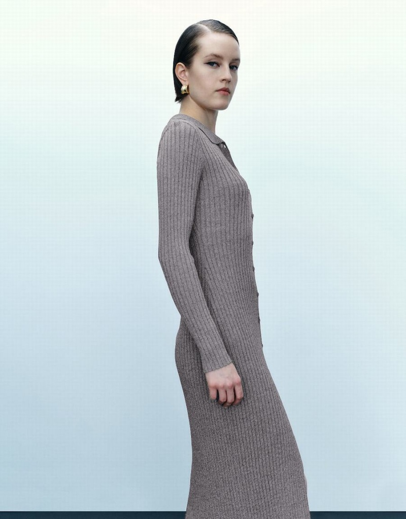 Vestido Urban Revivo Flaco De Punto Mujer Marrom Grises | DEY1682AB