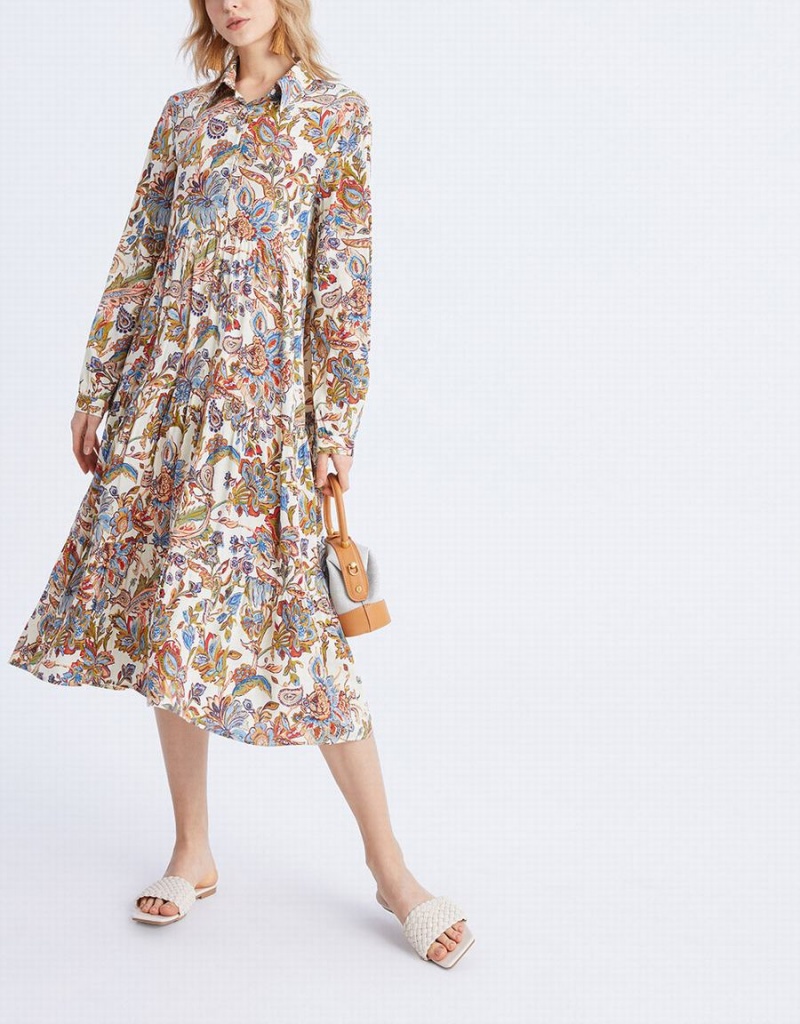 Vestido Urban Revivo Floral Print Half Button Mujer Kaki | FXH1534VY