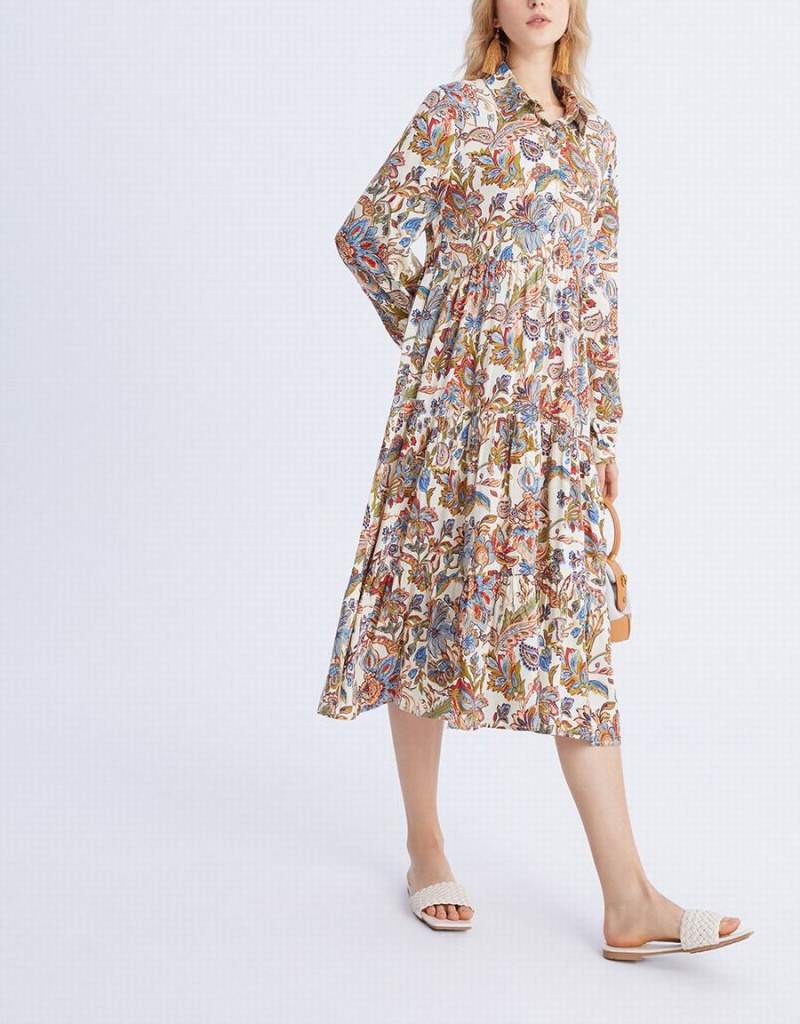 Vestido Urban Revivo Floral Print Half Button Mujer Kaki | FXH1534VY