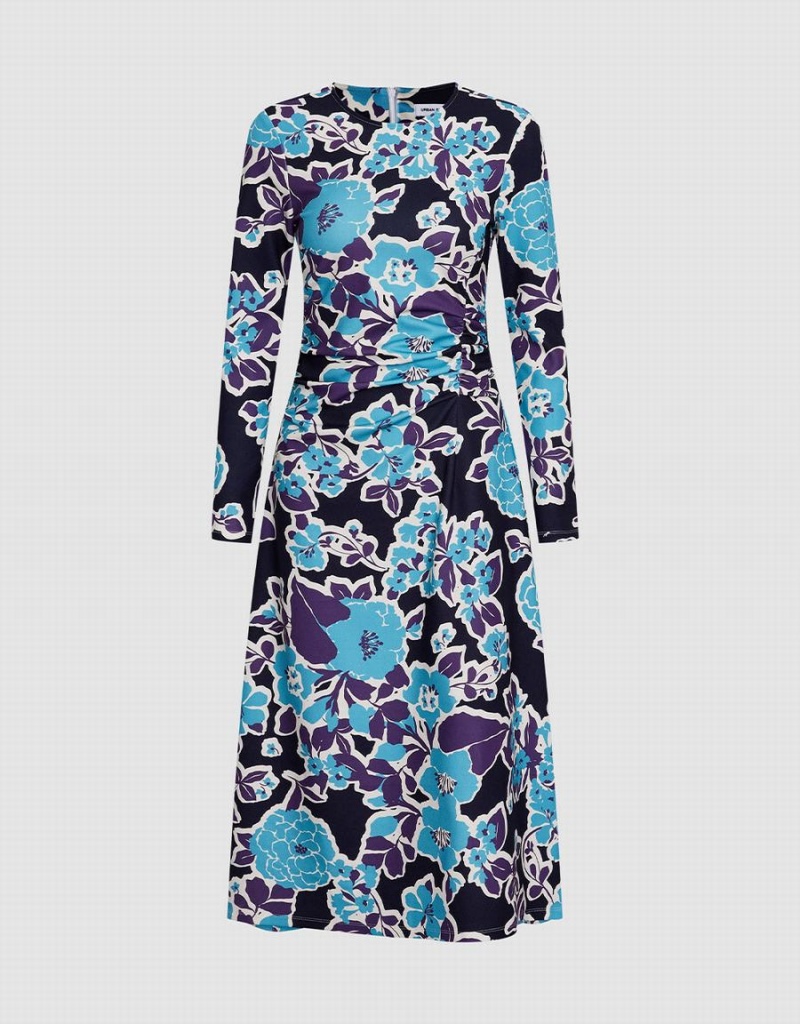 Vestido Urban Revivo Floral Print Knit Mujer Azules | ZUM2776MW