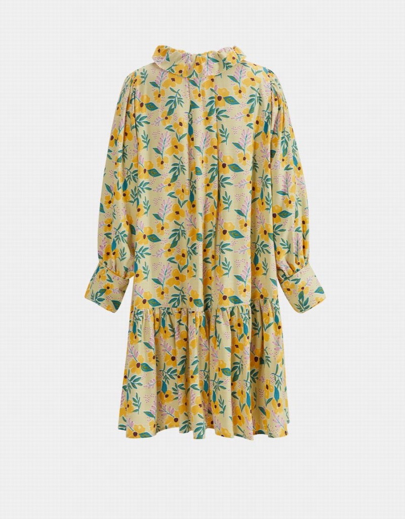Vestido Urban Revivo Floral Print Knot Front Ruffle Hem Mujer Amarillos | UXA4677IL
