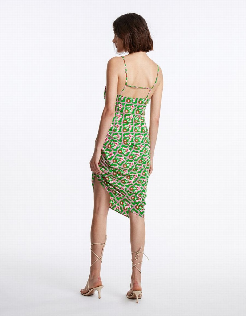 Vestido Urban Revivo Floral Ruched Cami Mujer Verdes | EBA875UO