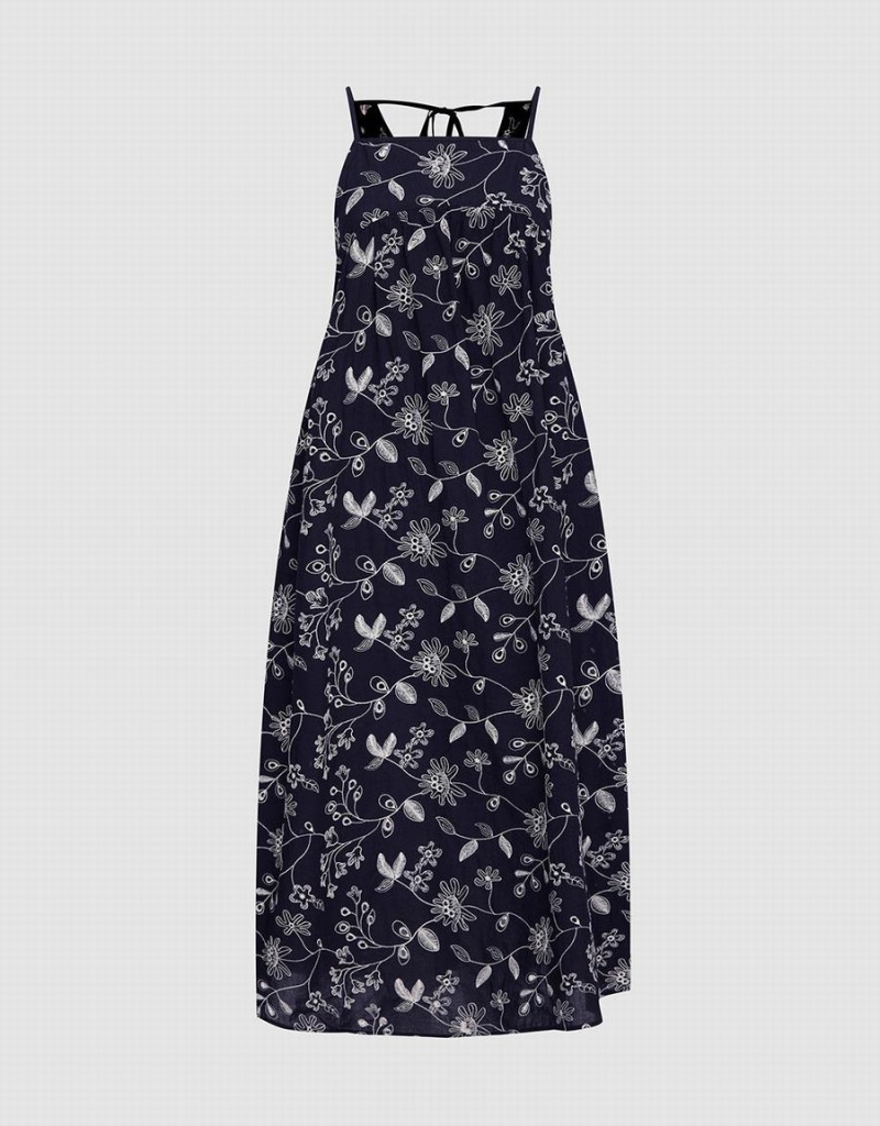 Vestido Urban Revivo Floral Sin Manga Midi Mujer Negros | QKU7785NU
