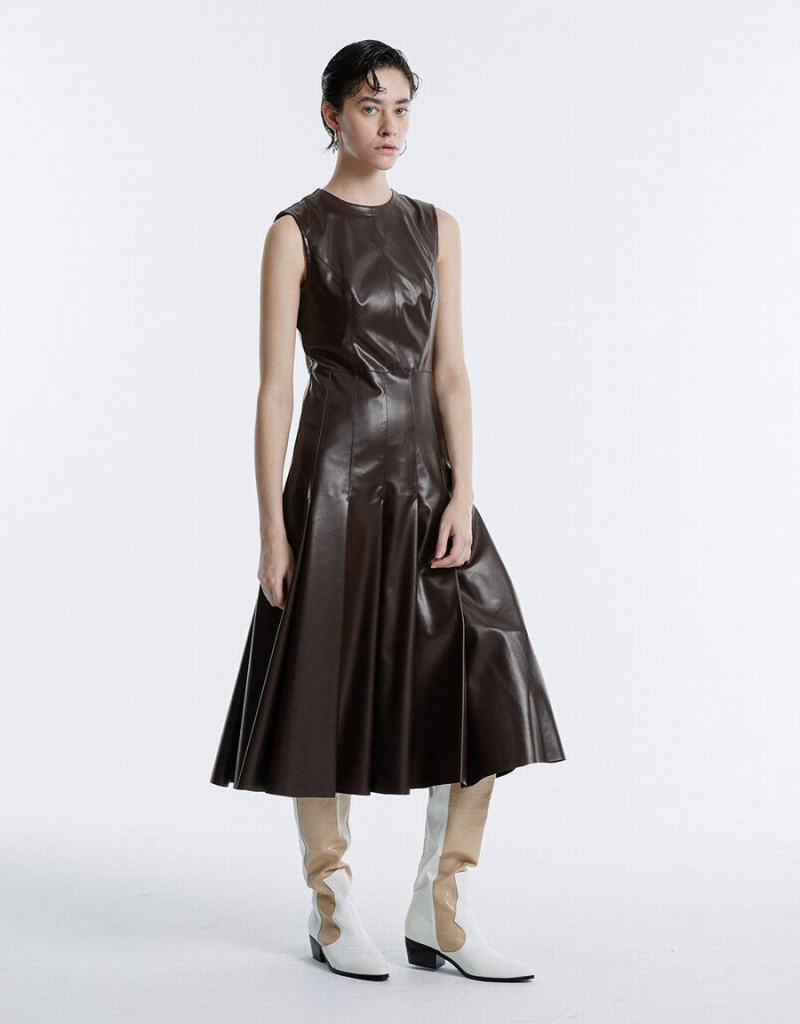 Vestido Urban Revivo Gathered Cintura Faux Cuero Mujer Marrom | BHT844QC