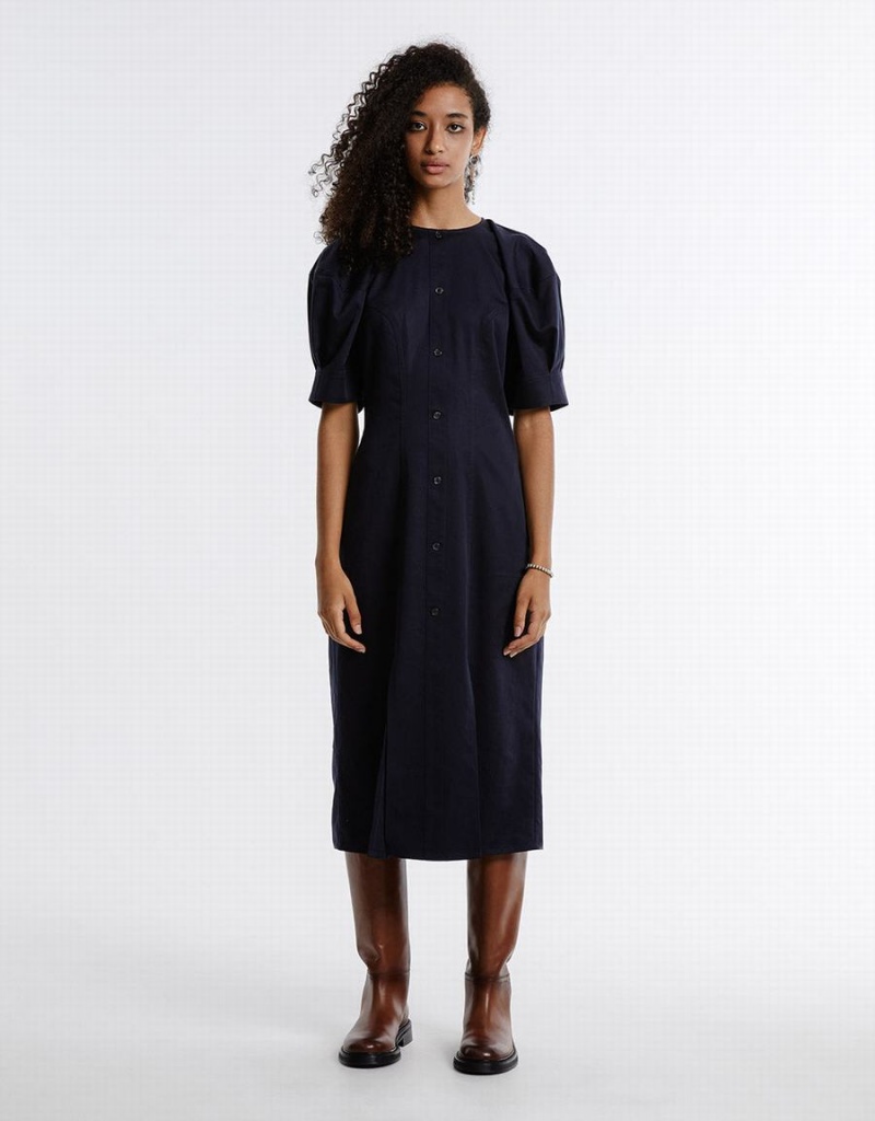 Vestido Urban Revivo Gathered Cintura Puff Sleeve Mujer Azules | YBT5215WU