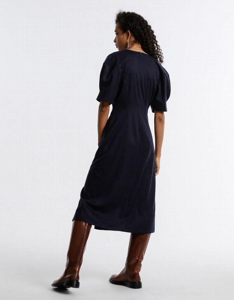 Vestido Urban Revivo Gathered Cintura Puff Sleeve Mujer Azules | YBT5215WU