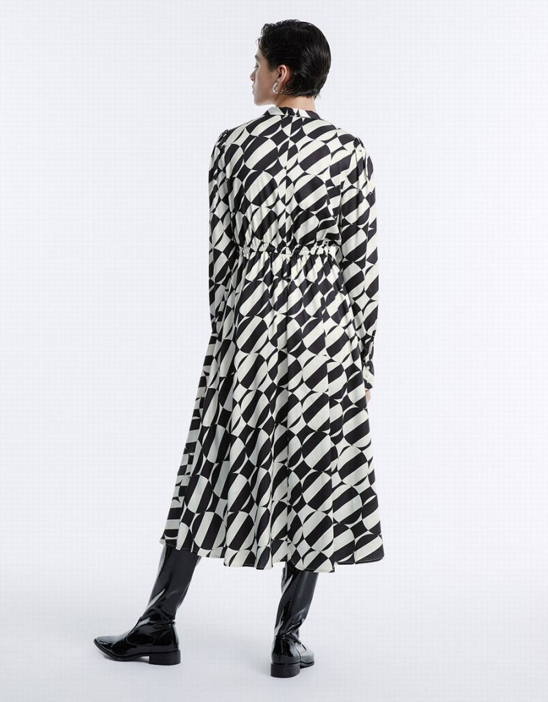 Vestido Urban Revivo Geometric Print Tie Front Midi Mujer Grises | PND1888GQ