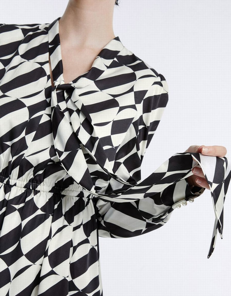 Vestido Urban Revivo Geometric Print Tie Front Midi Mujer Grises | PND1888GQ