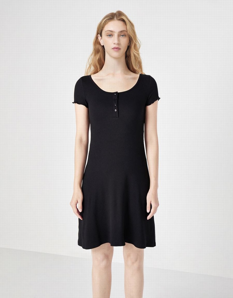 Vestido Urban Revivo Half Button Acanalado Knit Mujer Morados | AQF865KX