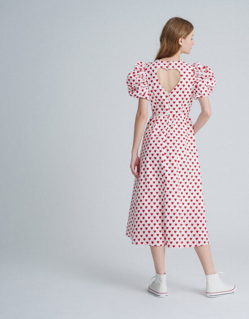 Vestido Urban Revivo Heart Cut Out Back Allover Print Skater Mujer Rojos | VTO5788FP