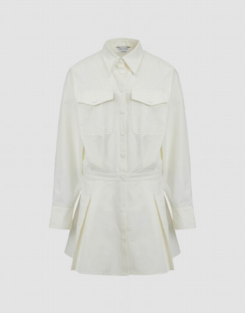Vestido Urban Revivo Lapel Loose A-Line Mujer Blancos | EQB9894ZK