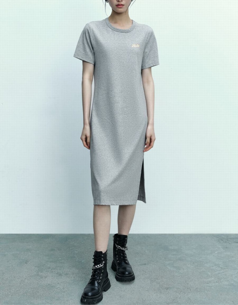 Vestido Urban Revivo Letter Printed Crew Neck Directo Mujer Grises | IUA7593EV