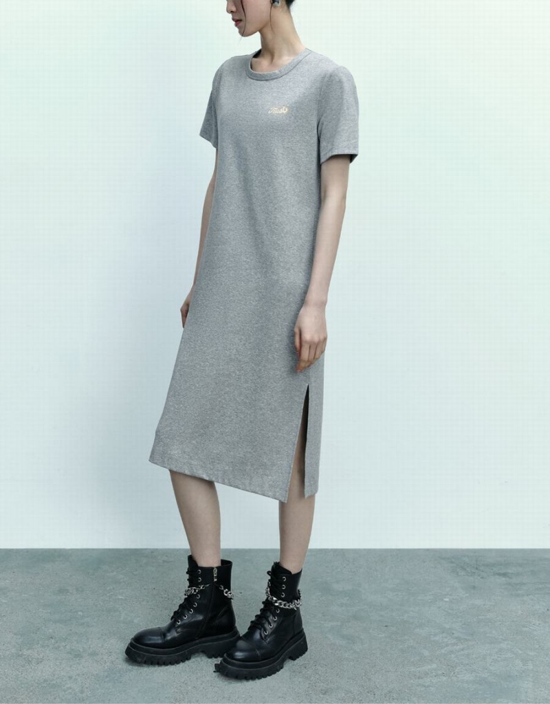 Vestido Urban Revivo Letter Printed Crew Neck Directo Mujer Grises | IUA7593EV