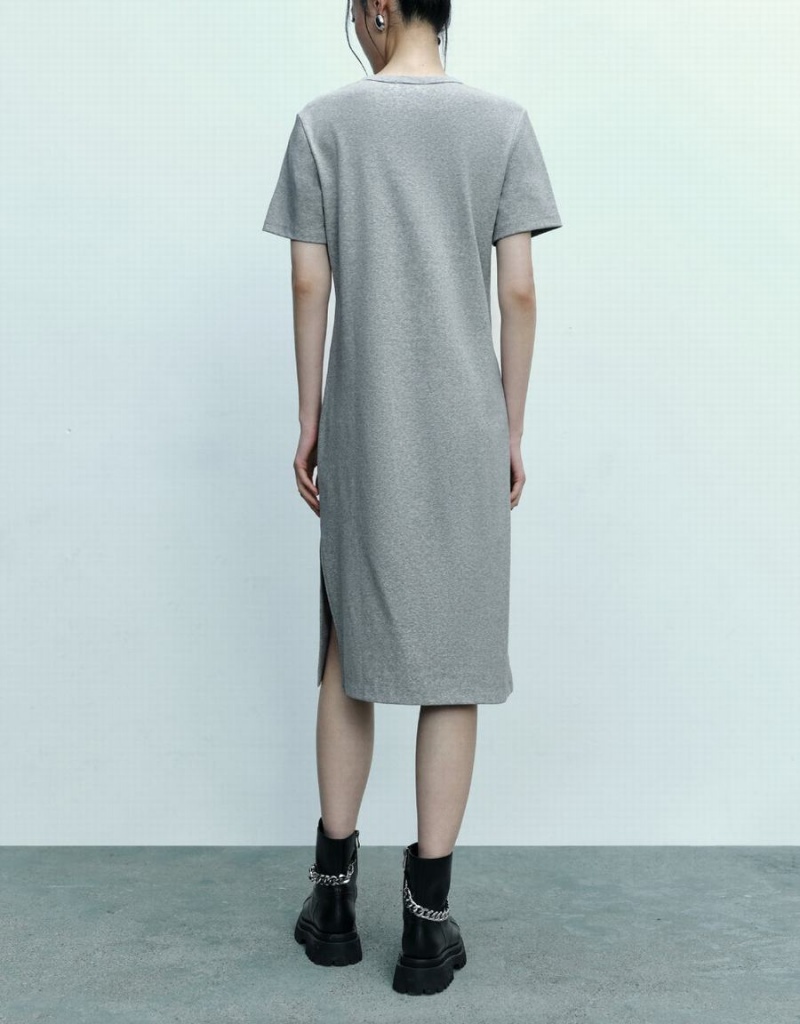 Vestido Urban Revivo Letter Printed Crew Neck Directo Mujer Grises | IUA7593EV