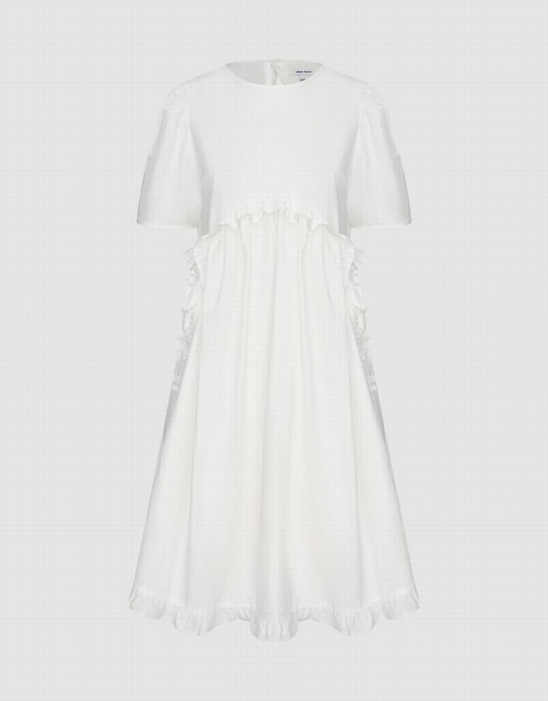Vestido Urban Revivo Lettuce Trim Crew Neck A-Line Mujer Blancos | QNH198EH