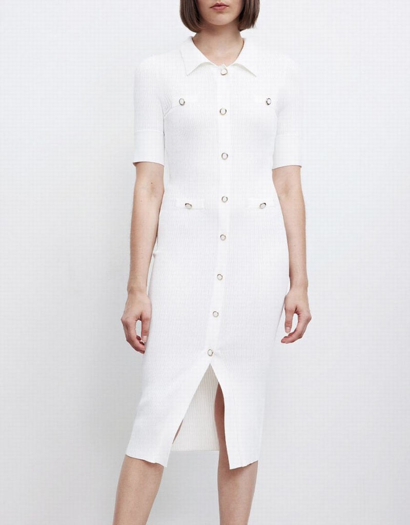 Vestido Urban Revivo Off-Shoulder Sleeve Collar De Punto Mujer Negros | AMK3671MQ