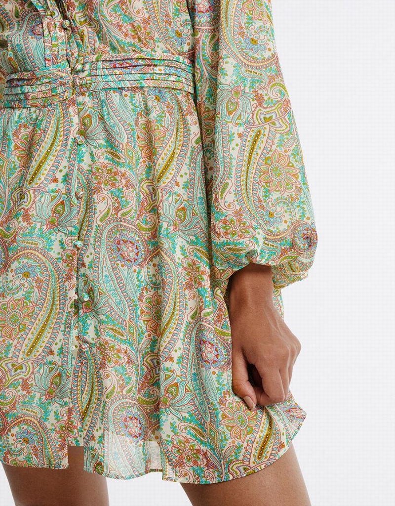 Vestido Urban Revivo Paisley Print Chiffon Mujer Verdes | CUZ1792BO