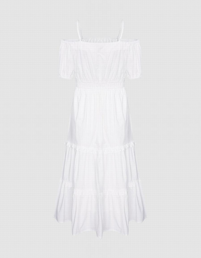 Vestido Urban Revivo Plain Cold Shoulder Tiered Midi Mujer Blancos | XNE4210BX