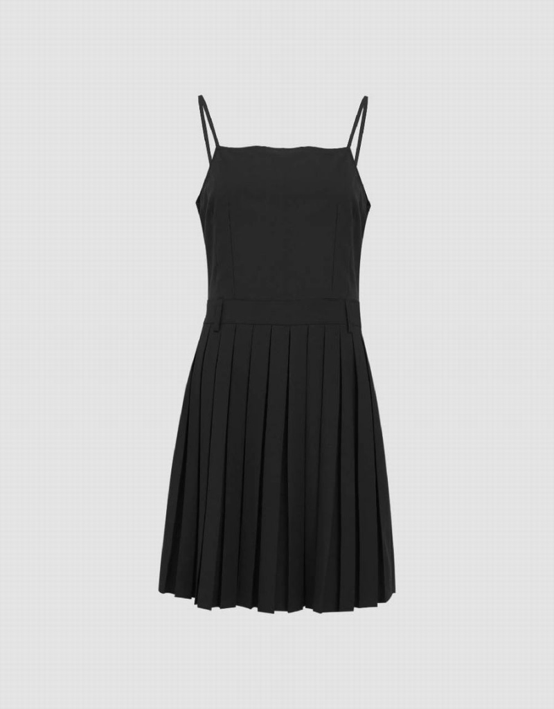 Vestido Urban Revivo Plisado Square-cut Collar Directo Cami Mujer Negros | QNB4241QH