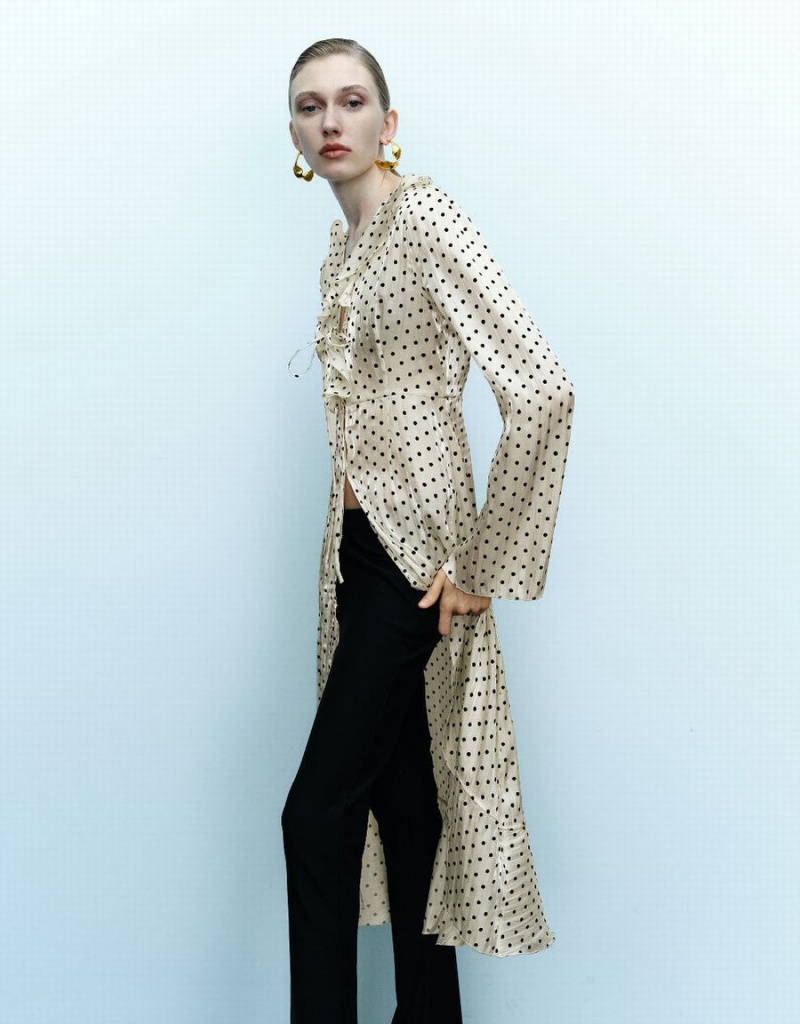 Vestido Urban Revivo Polka Dot V-Neck Skater Mujer Blancos | KTF1335XO
