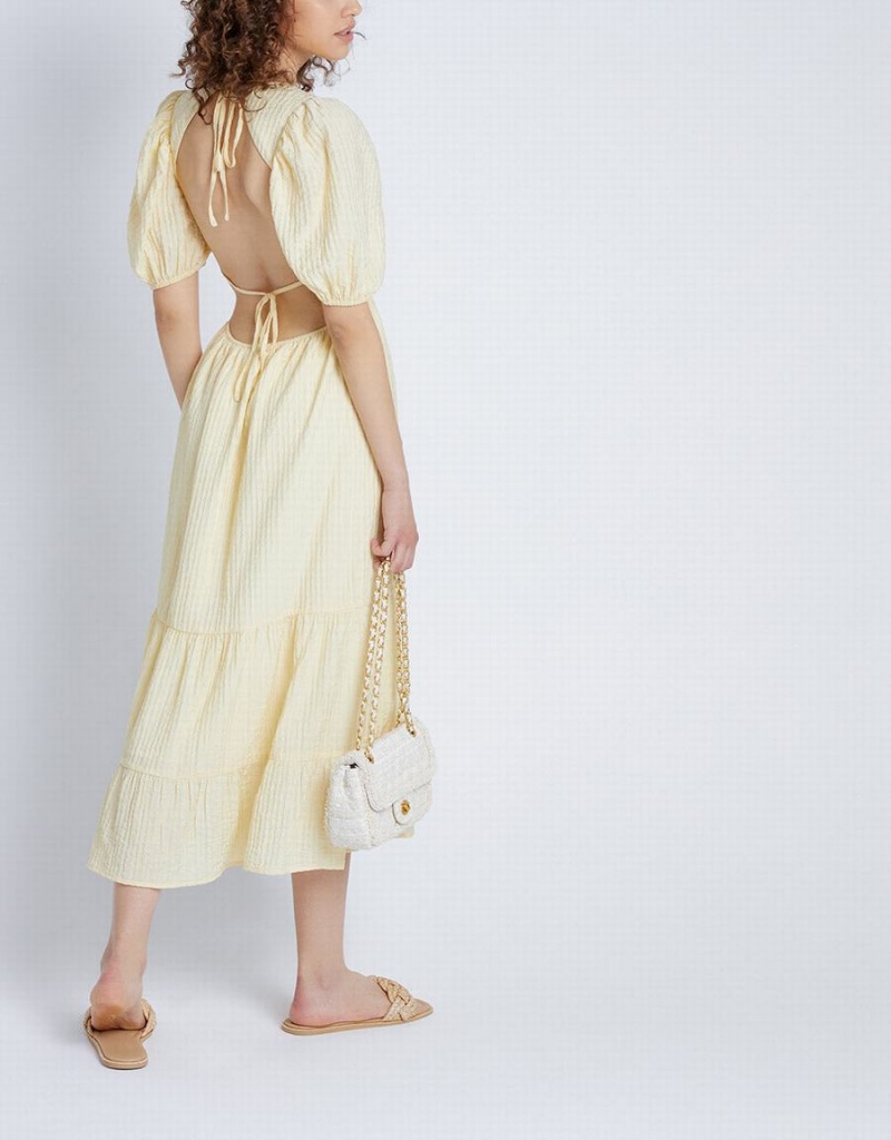 Vestido Urban Revivo Puff Sleeve Tiered Midi Mujer Amarillos | QWR3386UA