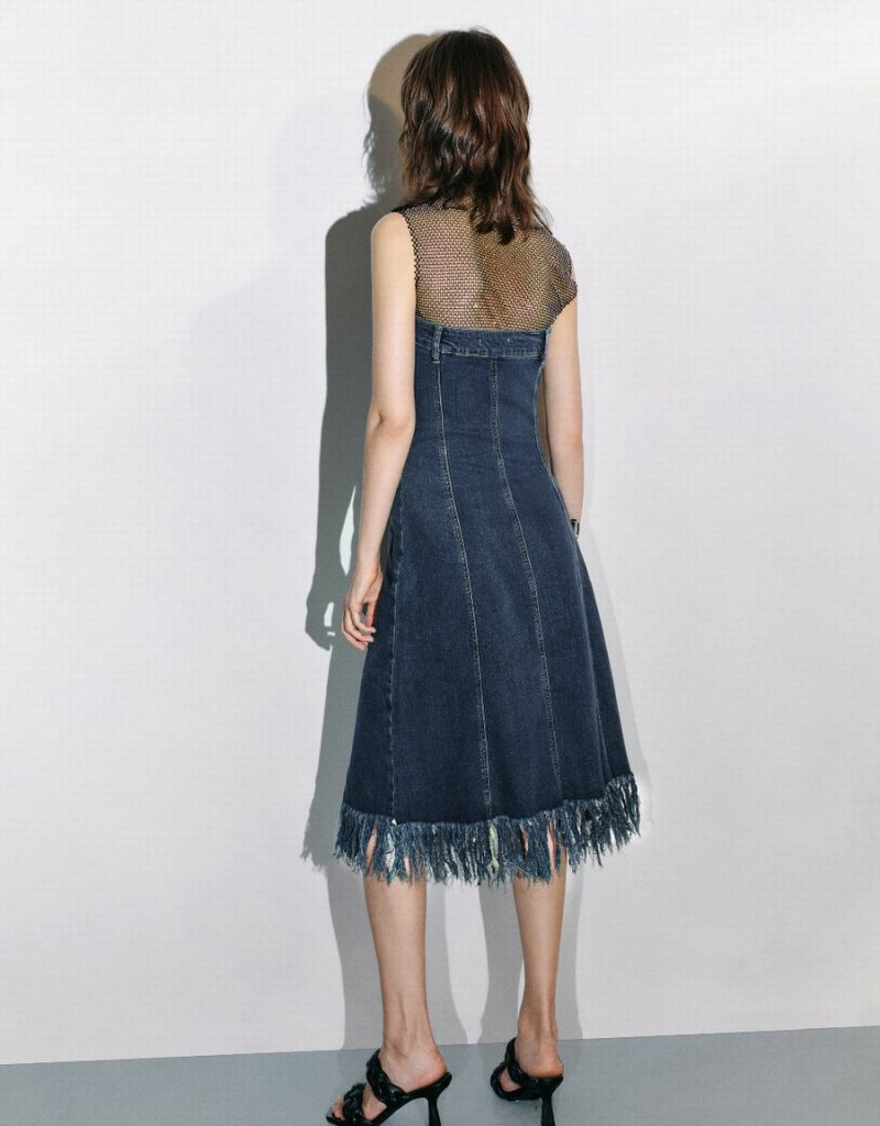 Vestido Urban Revivo Raw Hem Sin Manga Denim Mujer Azules | ZHA3681LW