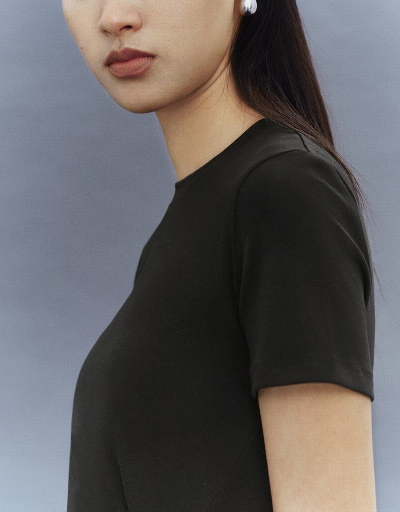 Vestido Urban Revivo Ruched Crew Neck Directo Mujer Negros | QLZ2677CJ
