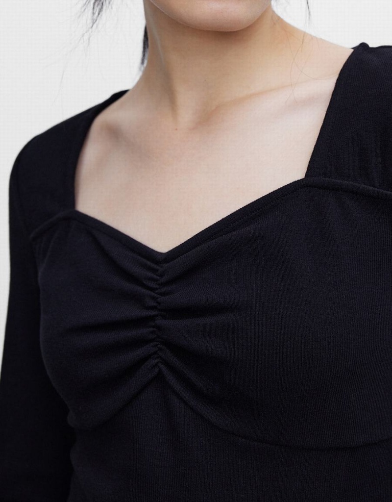 Vestido Urban Revivo Ruched Front Skater Mujer Negros | LYX5986NE