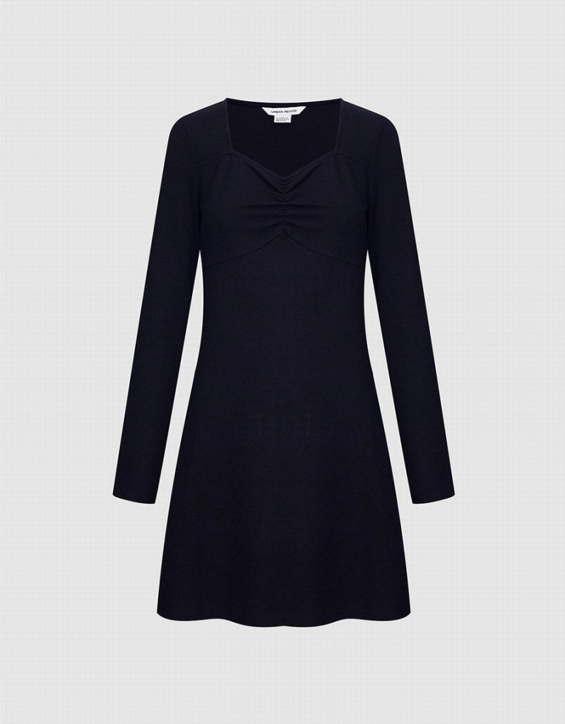 Vestido Urban Revivo Ruched Front Skater Mujer Negros | LYX5986NE