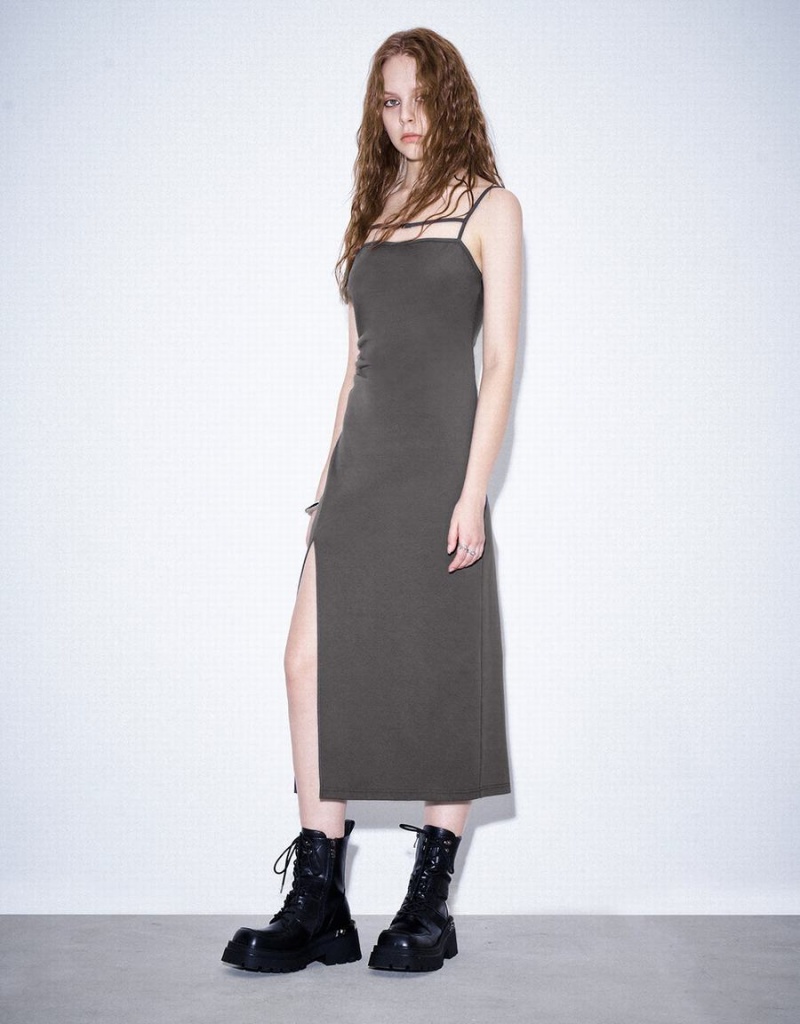 Vestido Urban Revivo Ruched Off-Shoulder A-Line Cami Mujer Grises Oscuro | OYP2026HD