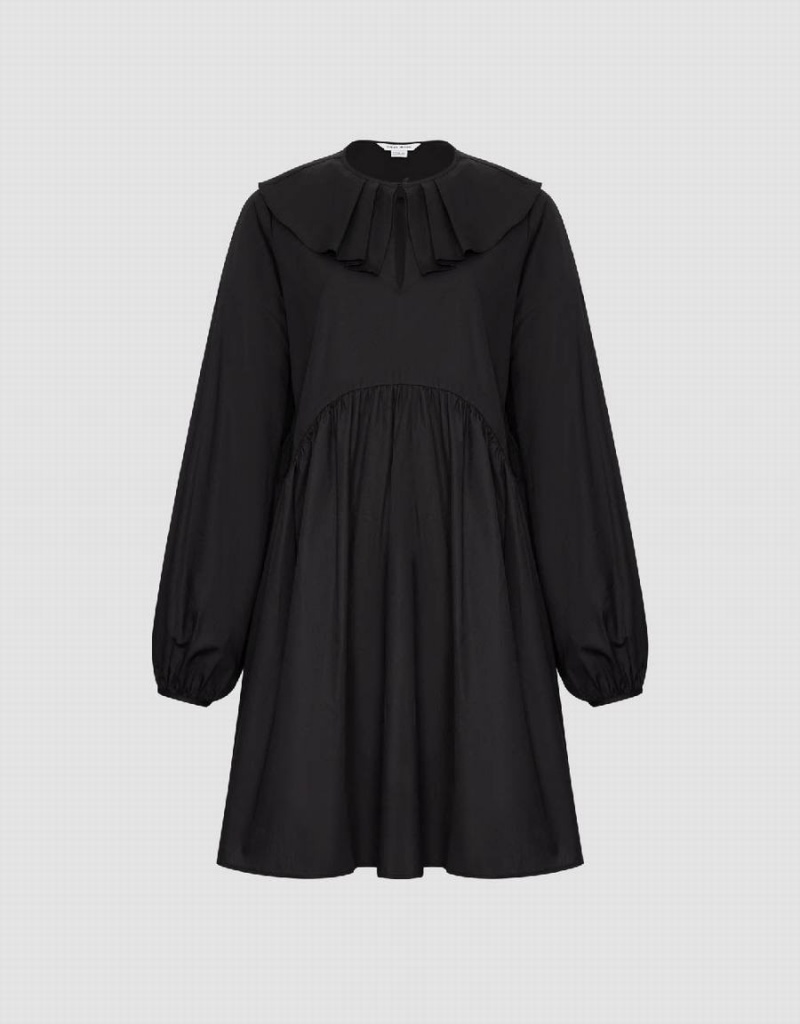 Vestido Urban Revivo Ruffle Collar A-Line Mujer Negros | EKC2665PX