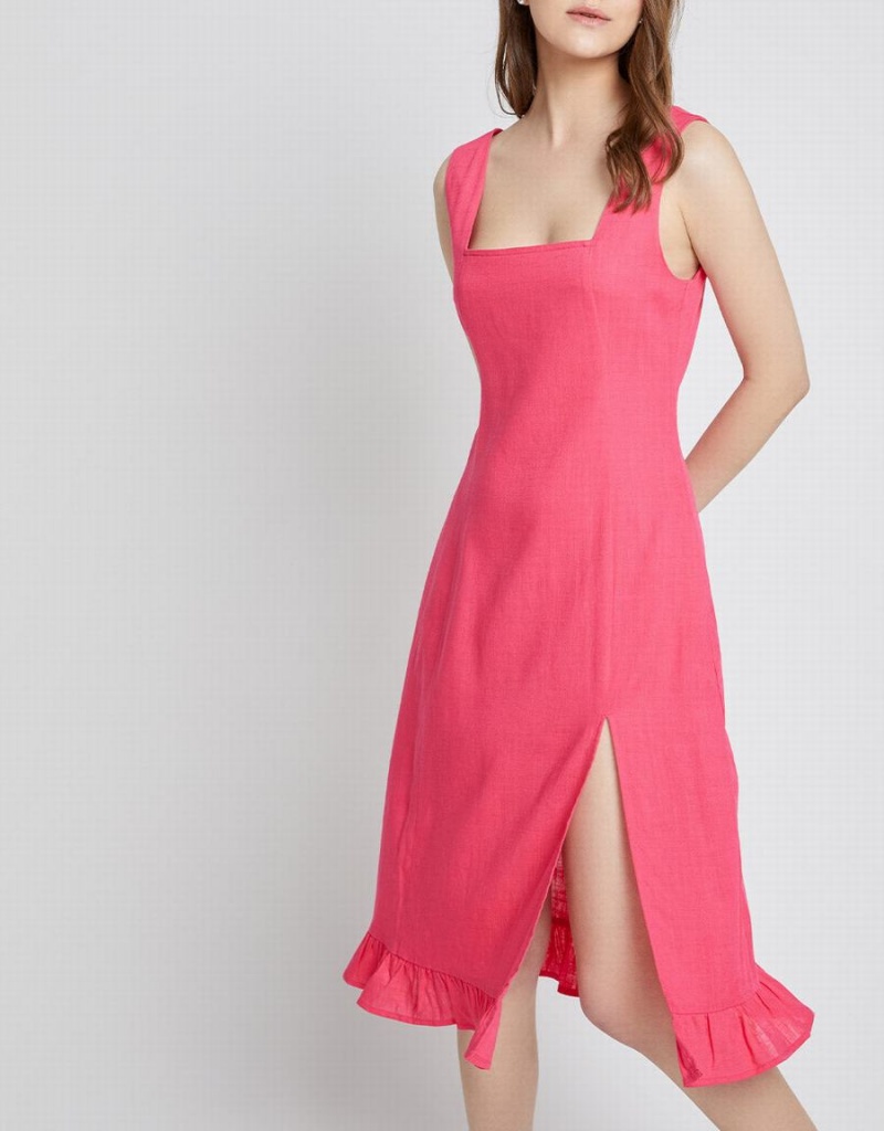 Vestido Urban Revivo Ruffle Hem Sin Manga Midi Mujer Rojos | WQS841FG