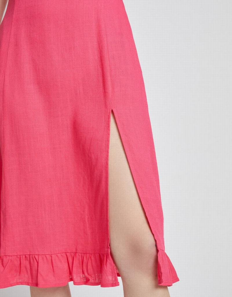 Vestido Urban Revivo Ruffle Hem Sin Manga Midi Mujer Rojos | WQS841FG